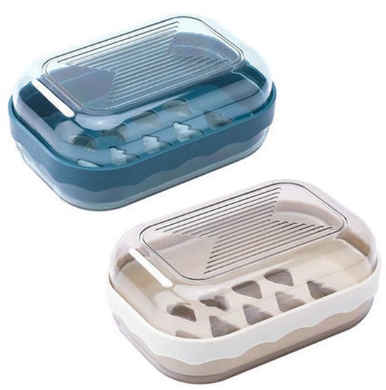 Porte-savon - 2 pièces - Avec Porte-savon - Amovible - Portable - Accessoires de vêtements pour bébé de salle de bain - Boîte à savon de voyage - Plastique - Blauw/Marron