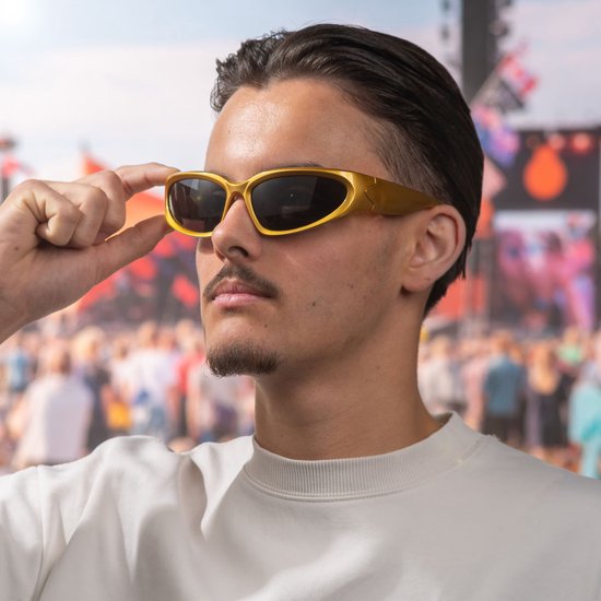 Zonnebril - Zonnebrillen - Festival bril - Rave bril - Glasses - Sportief model - Goud - Zwarte glazen van Onbekend — afbeelding 3