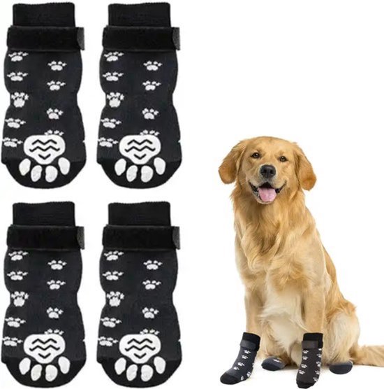 Antislip sokken voor honden (4 stuks), hondensokken antislip, pootbescherming hond, antislipsokken voor hond met klittenbandsluiting, zachte huisdierbescherming, verbetert de grip van je hond - Maat S