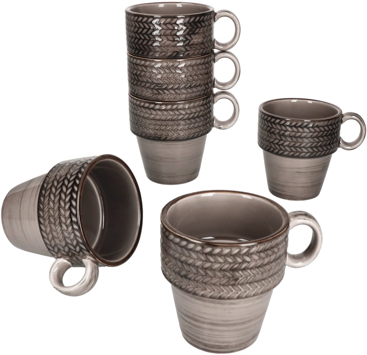 Mäser Set van 6 porseleinen koffiemokken PROSPERO bruin voor 6 personen - 593337