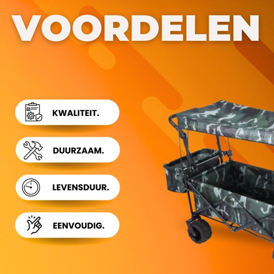 Opvouwbare bolderkar XL - 262L - Opvouwbaar tuinwagen - Met duwstang - Voor buitengebruik - Met verwijderbare luifel en 115 kg capaciteit - All terrain - Camo van Merkloos — afbeelding 3