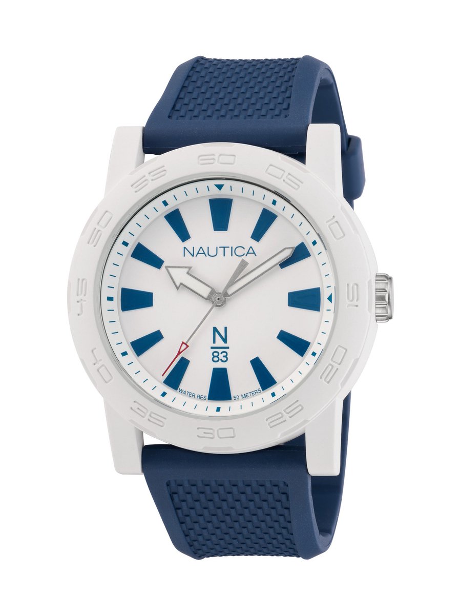 Nautica N83 Gents Watch Kwarts Analoog Horloge Wit En Blauw Kast: 100% Keramiek | Armband: 100% Vezels 43 NAPATF201, NAPATF202, NAPATF203, NAPATF204