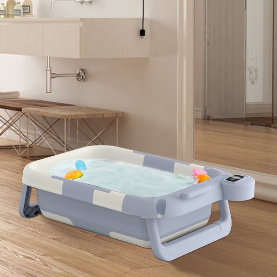 Aufun babybadje, antislip en opvouwbaar, draagbaar bad met digitale display, lichtblauw — afbeelding 5