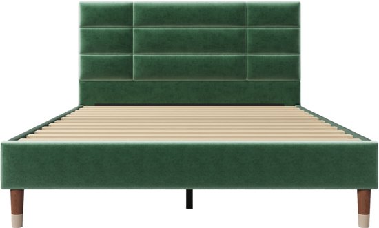 Lit capitonné Lit double 140x200cm - Tête de lit capitonnée, velours, vert foncé (sans matelas)
