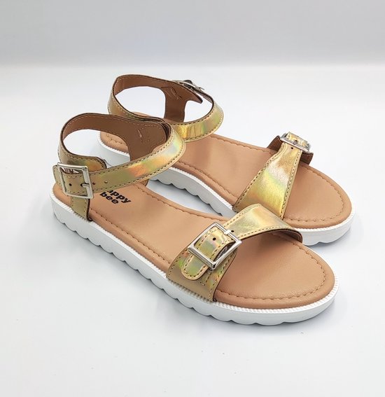 Sandales d'été Filles - multicolore doré - chic décontracté - fermeture à double boucle - réglables aux orteils - taille 31