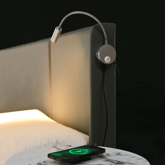 Lit double 160x200cm - Rangement, USB, tissu PU, sommier à lattes (sans matelas)