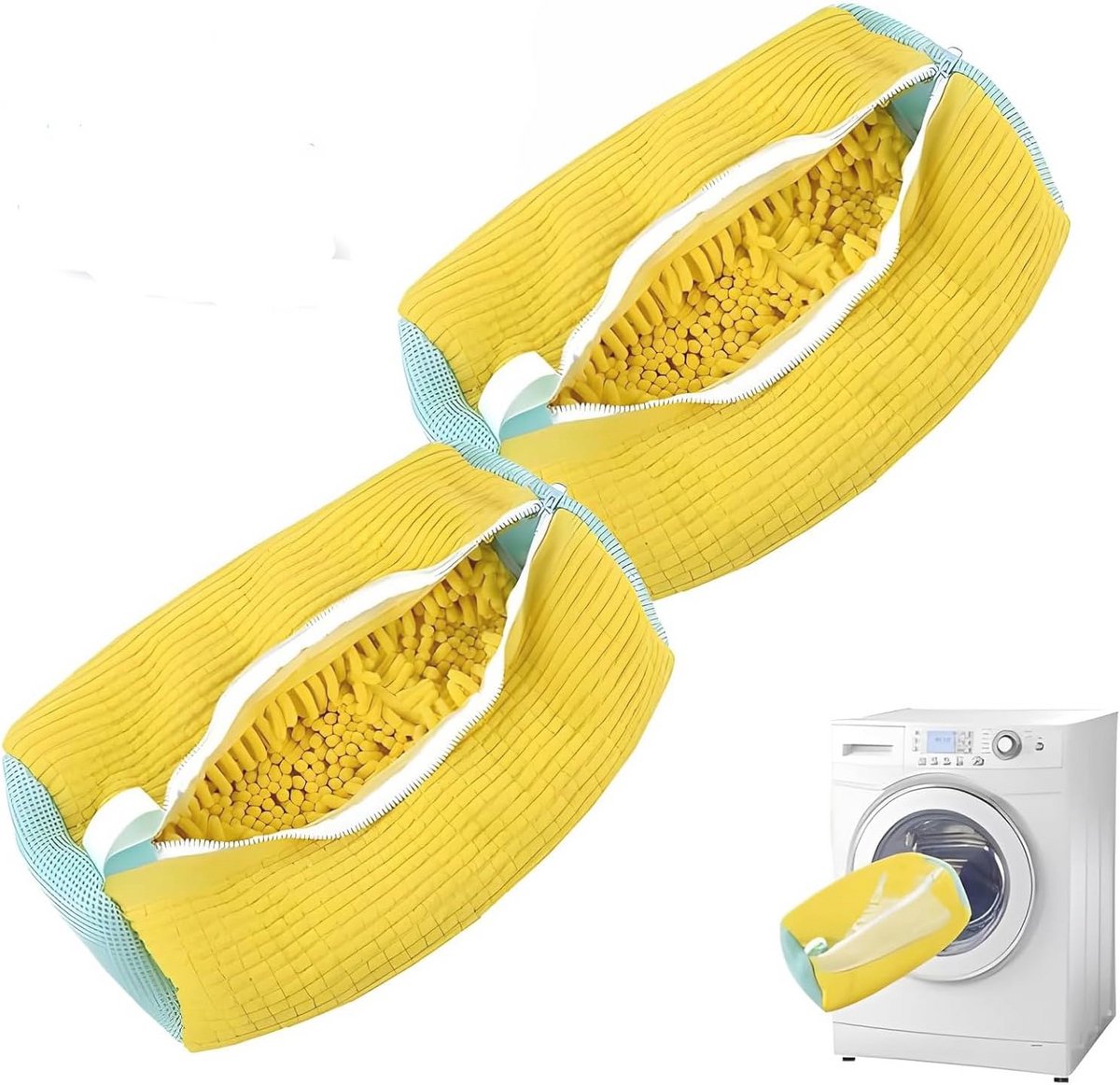 Goedkoopste Herbruikbare Schoenwaszak met 360° Reinigingsborstel - Wasnet voor Schoenen (Geel