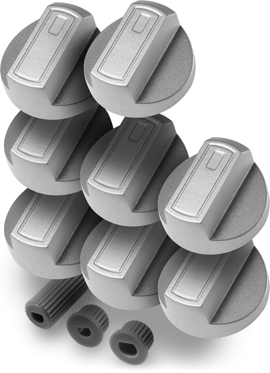 Dparts ovenknoppen - set van 8 stuks - 6mm & 8mm D-vorm as aansluiting universeel - knoppen voor kookplaat gasfornuis en oven - Zilver / Grijs