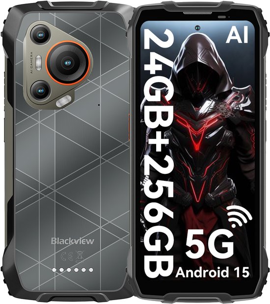 Blackview BL7000 5G AI Outdoor Smartphone 24GB+256GB /2TB Opslag MTK Dimensity 6300, 120Hz 2.4K FHD+ 6,78-inch 50MP+32MP, Robuuste Telefoon met NFC/OTG/Nachtzicht Zwart