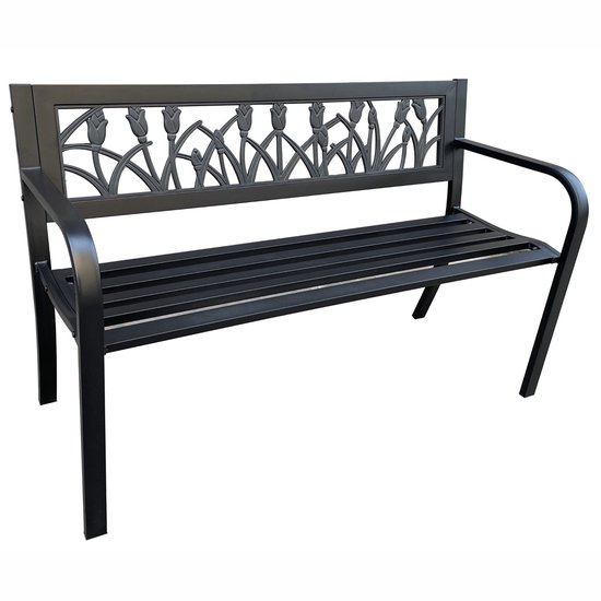 Banc de jardin LISSA / Banc d'extérieur / Métal et plastique / Zwart / Charge maximale 320 kg / 124 x 75 x 50 cm