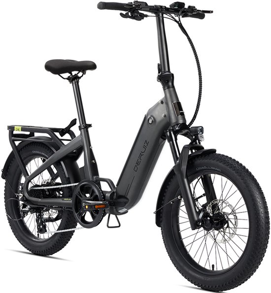Elektrische Fiets Deruiz Peridot - Elektrische Vouwfiets - 500Wh/25Ah Accu - 140 km Bereik - 250W Motor - 20x3.0 Inch Fatbike Wielen - Shimano 8 Versnellingen - ??Hydraulische Schijfremmen - LCD Display - Elektrische Stadsfiets- grijs