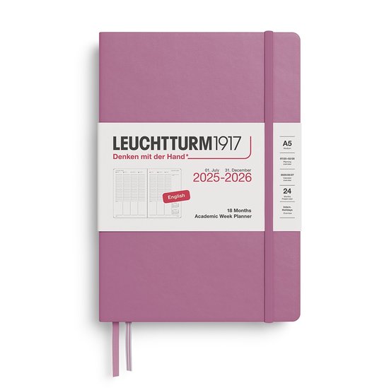 Leuchtturm1917 A5 Medium Academic Week Planner 2025/2026 (18 mnds) hardcover Dusty Rose