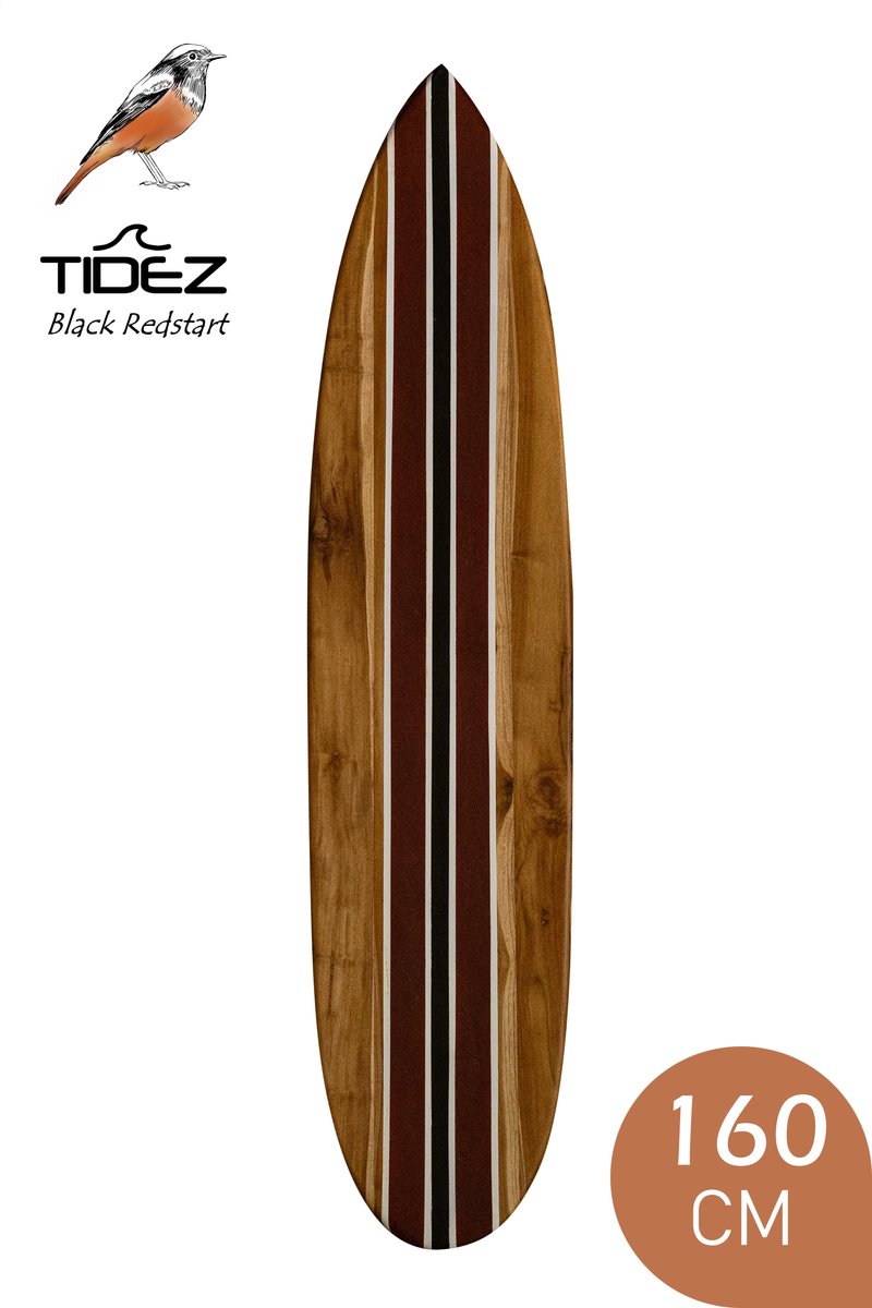 Tidez Surfplank Decoratie - Houten Surfplank - Surfboard Decoratie - Black Redstart 160cm