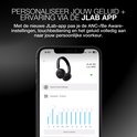Screenshot van JLab-app met instellingen voor 'Noise Control Modes' en 'Equalizer: Custom' voor JLab GO Lux ANC koptelefoon.