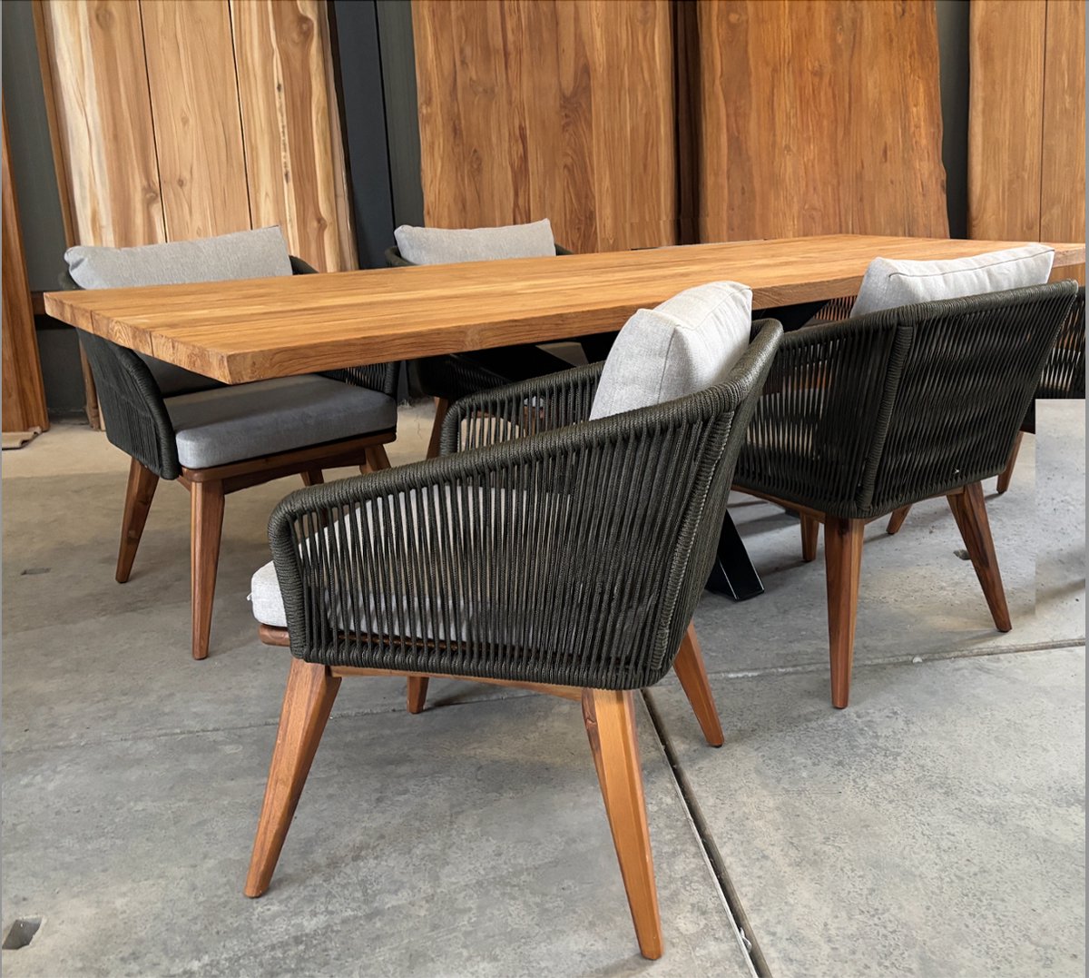 Tuinset oud teak matrix of U poot "200cm" incl 4 Marisol rope