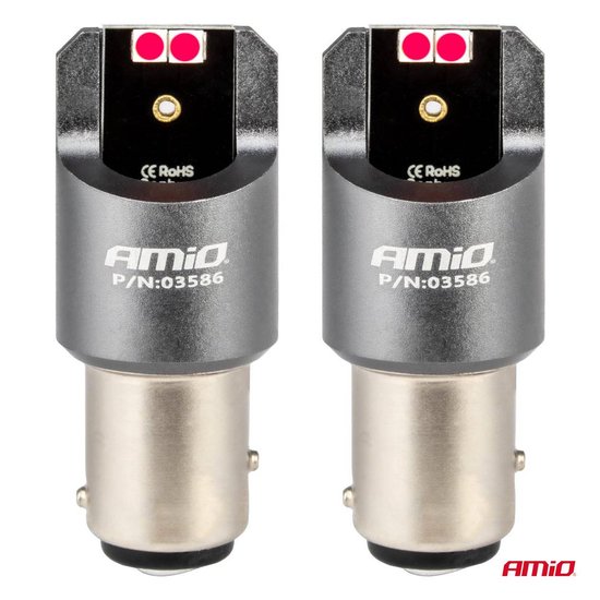 AMiO LED CANBUS PRO serie BAY15D P21/5W 4x3030 SMD Rood 12/24V | bol