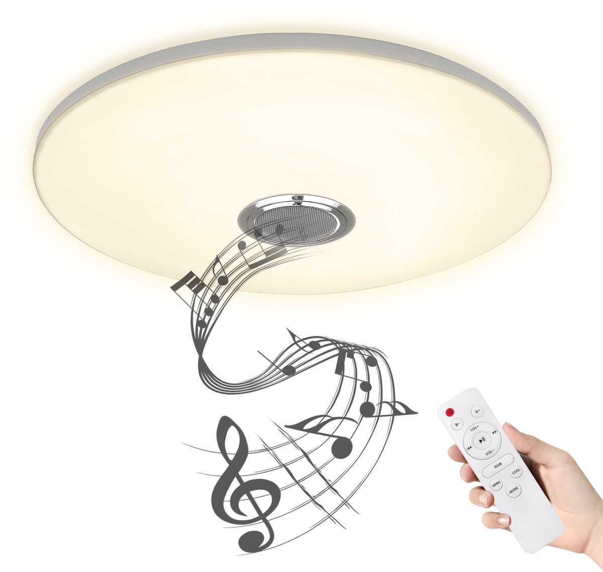 Aufun dimbare LED-plafondlamp met luidspreker 60W, dimbare LED-plafondlamp met afstandsbediening