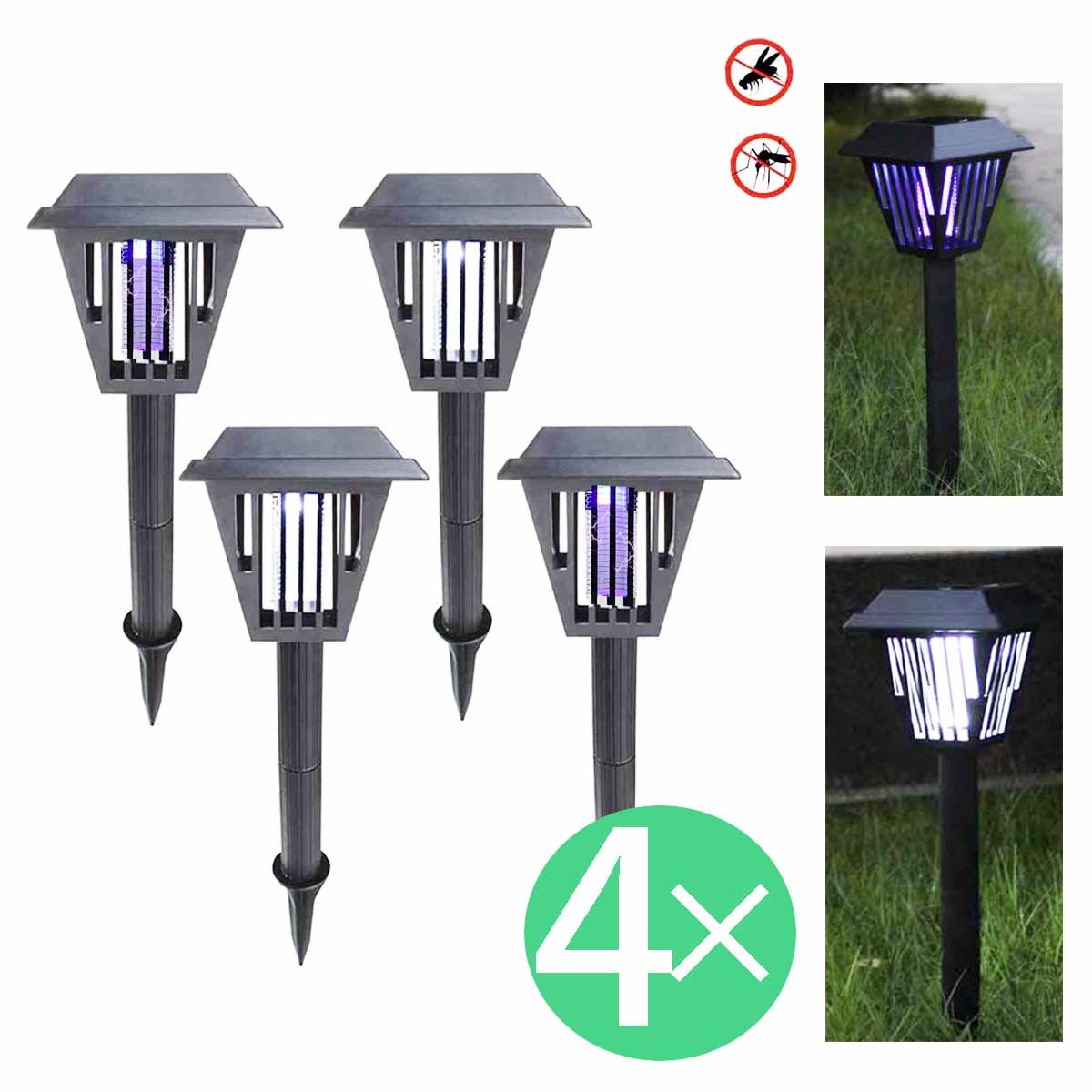 Meedeer 2-in-1 Solar Tuinverlichting en Muggenlamp-Gazonlamp Grondverlichting Op Zonne energie (4 Stuks)-LED/UV Tuinverlichting-Insectenlamp-8-10 Uur Buiten Verlichting-Twee schakelaars- Waterdicht-Ideaal voor de zomer-Tuin