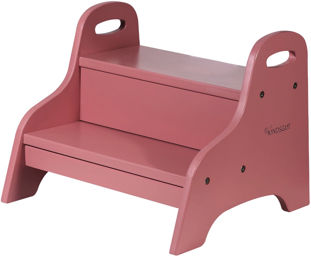 Kindsgut houten opstapkrukje met 2 treden – voor kinderen – roze – stabiel ontwerp / stabiel design