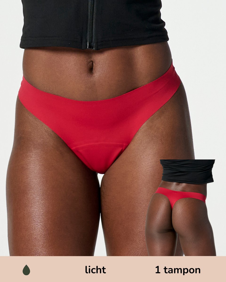 Moodies menstruatie ondergoed - Lasercut String - licht kruisje - maat L - Rood