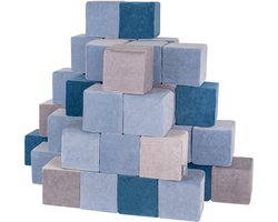 KiddyMoon Soft VELVET blokken 14cm blokjes: lagoon turquoise-ijsblauw-berggrijs 48 schuimblokken speelgoed