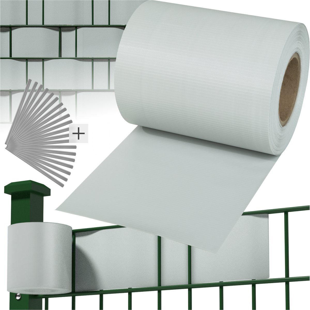 tectake® Tuinscherm - 35 meter Vlechtwand - 19 cm hoog - Balkonscherm - Privacyscherm - 450 g/m² Weerbestendig PVC - Dubbelzijdig Bedrukt - Folie voor Hekwerk en Tuin - Zichtdoek - Zichtbreeknet - Inclusief 20 Bevestigingsclips - Lichtgrijs