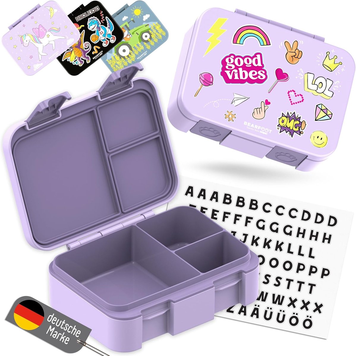 Compacte Broodtrommel bentobox good vibes BPA-vrij & lekvrij 650ml paars