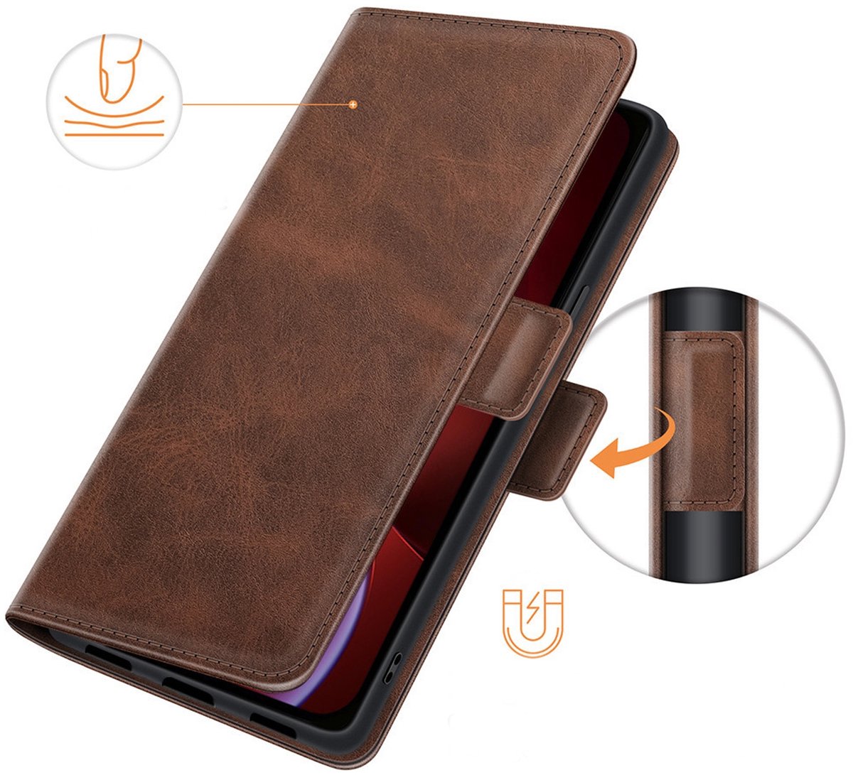 PU Lederen Wallet Hoesje met Sluiting geschikt voor iPhone 14 - donkerbruin