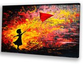 Kind met rode vlieger - Vliegeren schilderij - Schilderijen canvas kind - Street Art - Muurdecoratie modern - Wanddecoratie - canvas 45x30 cm