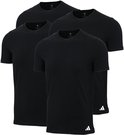 Set van vier zwarte adidas T-shirts met ronde hals, met Adidas-logo op de zoom.
