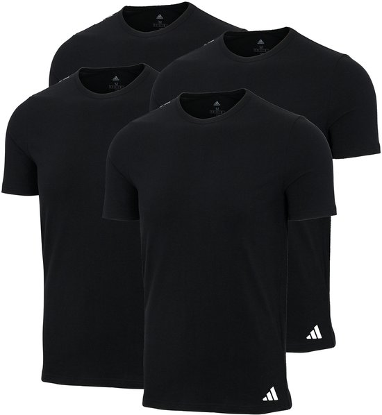 Set van vier zwarte adidas T-shirts met ronde hals, met Adidas-logo op de zoom.