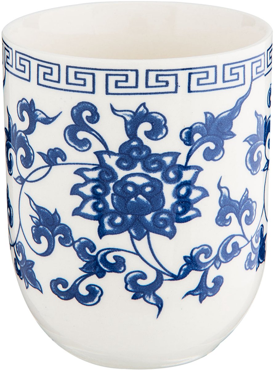 Clayre & Eef Mok set van 6 stuks 100 ml Blauw Porselein Rond Bloemen Theemok