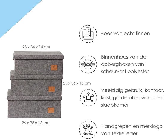 LOVE IT STORE IT Premium Stoffen Opbergdozen Set met Deksel, 3 Maten - Grijs, Stevig & Stijlvol voor Thuisorganisatie