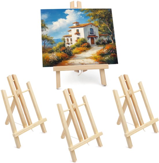 Belle Vous Houten Tafeltop Kunst Display Ezel (4pak) - 30cm – Kleine Natuurlijk Naaldhouten Driepoot Voor het Vertonen van Schilderijen, Kinderkunst & Hobby en Lijsten