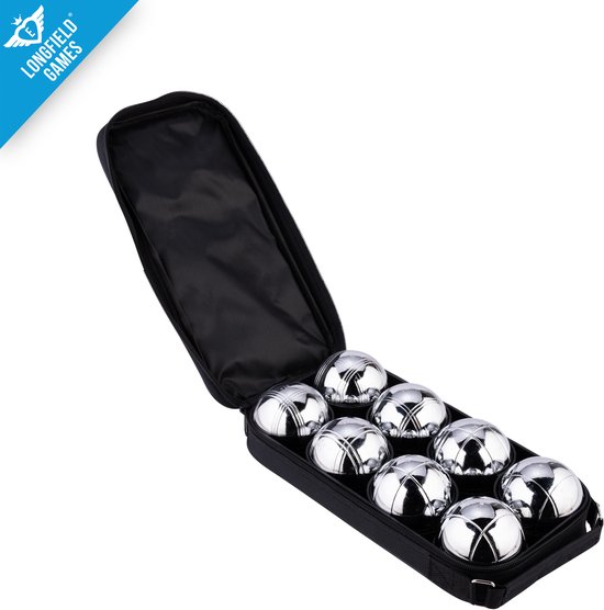Metalen Jeu de Boules - 8 ballen in zwarte rits tas - Pétanque - Boules - Metalen ballen - Geschikt voor elke Jeu De Boules baan - Longfield