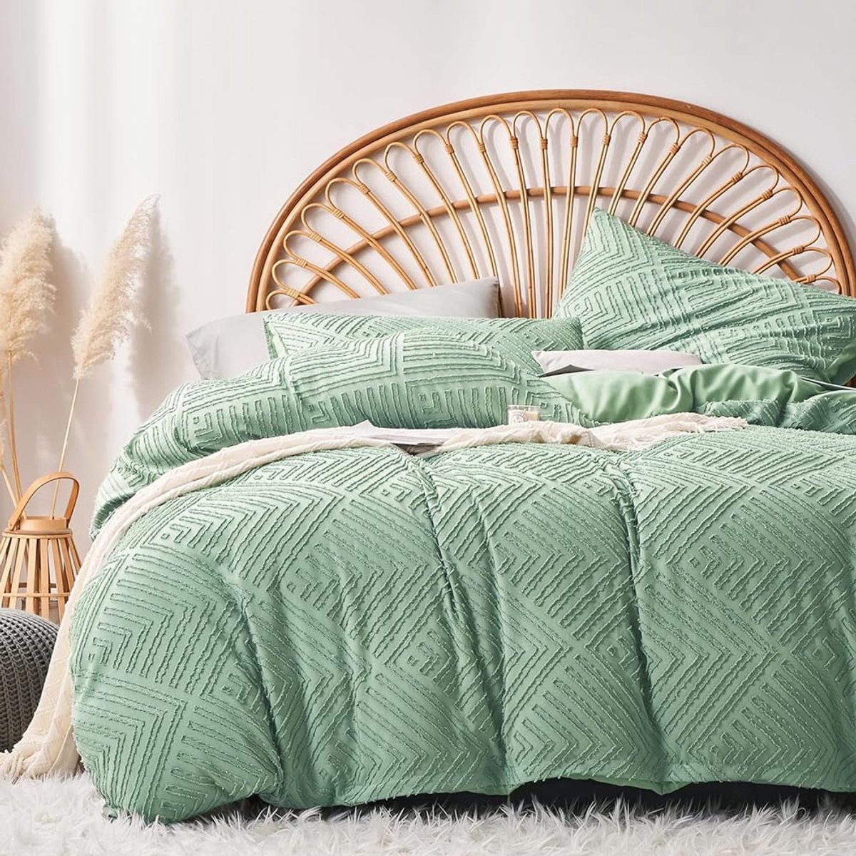Ibenzoa® Stijlvol Getuft Beddengoedset in Bohemian Stijl met Geometrisch Ontwerp en Ritssluiting