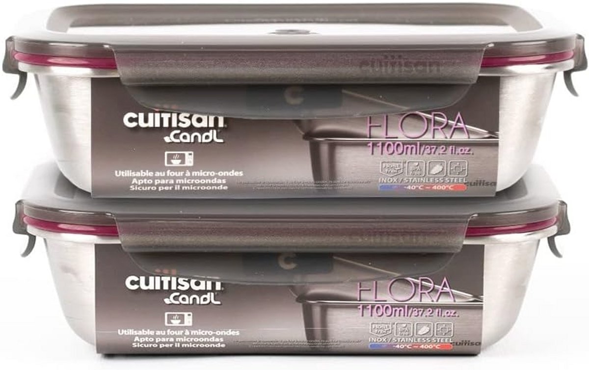 Set van 2 magnetronbestendige roestvrijstalen voedselcontainers - 1100 ml