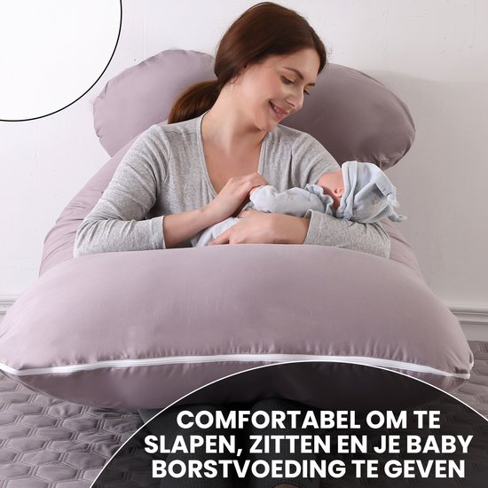Oemmie Zwangerschapskussen - Voedingskussen - Zijslaapkussen - Lichaamskussen - Body Pillow - U-vorm - 140x80 cm - Grijs van Oemmie — afbeelding 5