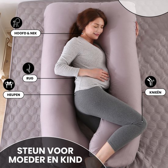 Oemmie Zwangerschapskussen - Voedingskussen - Zijslaapkussen - Lichaamskussen - Body Pillow - U-vorm - 140x80 cm - Grijs van Oemmie — afbeelding 2