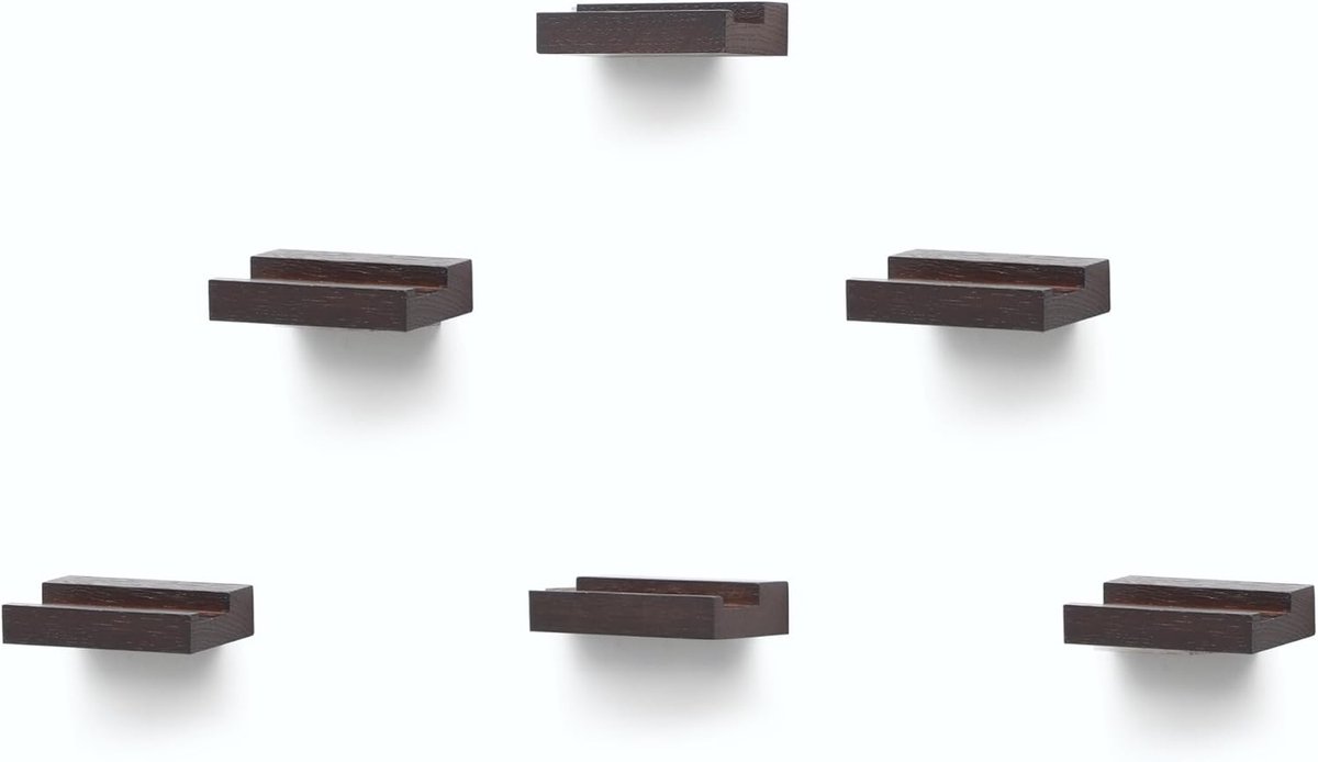 Massief Eikenhout Platenwandmontageplank - Zwevende Planken voor LP-opslag en Platendisplayhouder - Set van 6