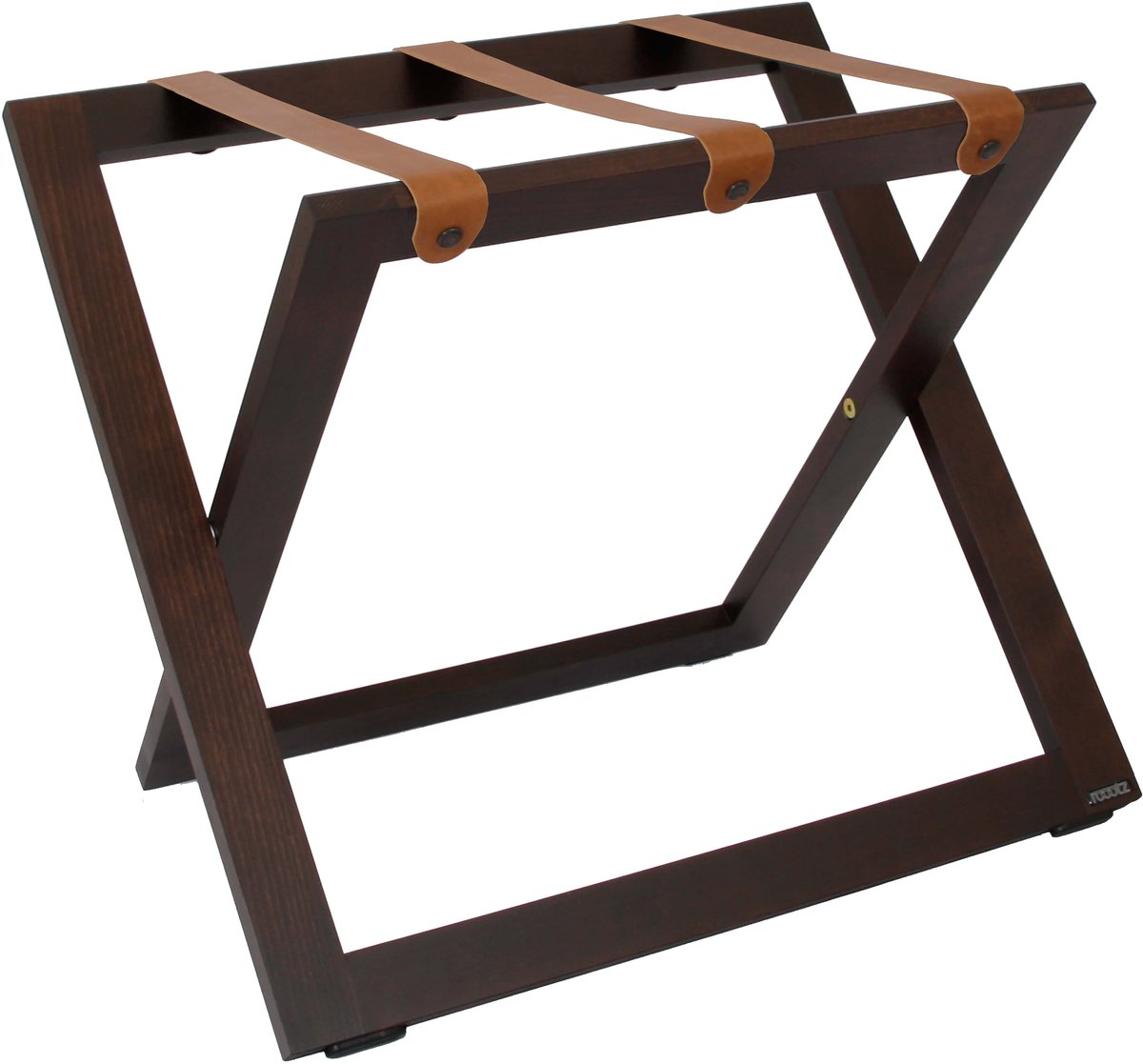 Kofferrek Roootz Compact | Walnoot kleur beukenhout met Cognac Leren banden | Inklapbaar | Compact