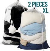 Nordix Sac à linge Groot XL - 60 x 90 CM - 2 pièces - Wit - Système de traction - Fermeture à cordon - Polyester