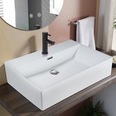 Lavabo NETTLIFE - Céramique - 60 × 42 × 15 cm - Lavabo mural - avec trop-plein - Lavabo de salle de bain - Trou pour robinetterie moderne - Lave-mains - pour WC invités - Wit
