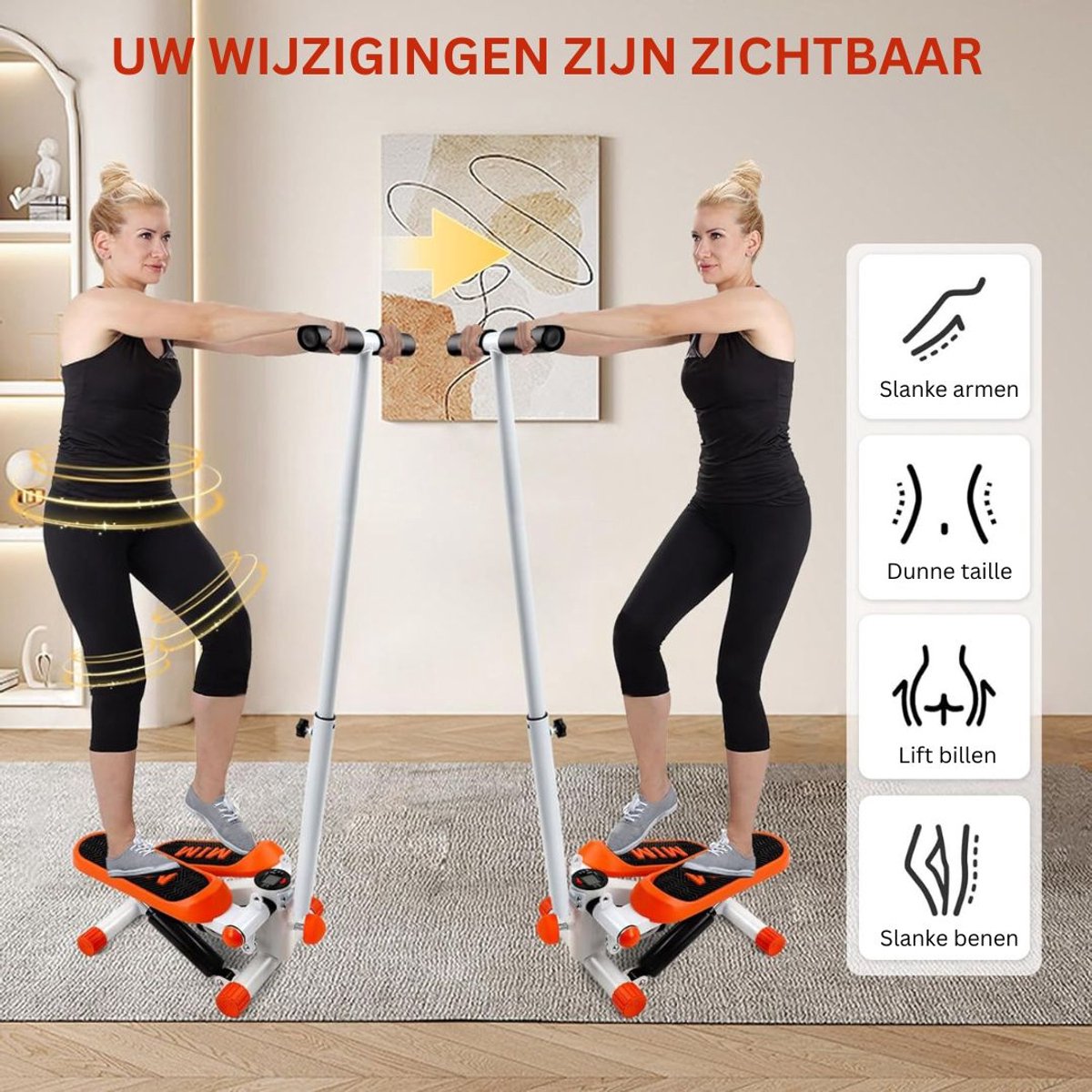 Afbeelding 2 van Stepper Fitness - Hometrainer - Crosstrainer Mini - Zilver en Oranje