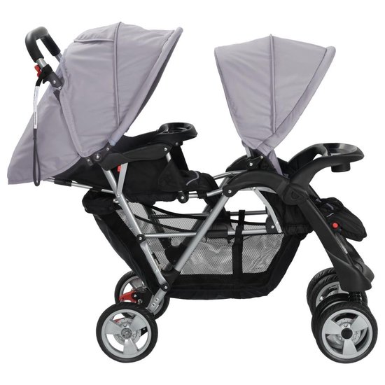 vidaXL - Kinderwagen - dubbel - staal - grijs - en - zwart van Vidaxl — afbeelding 2