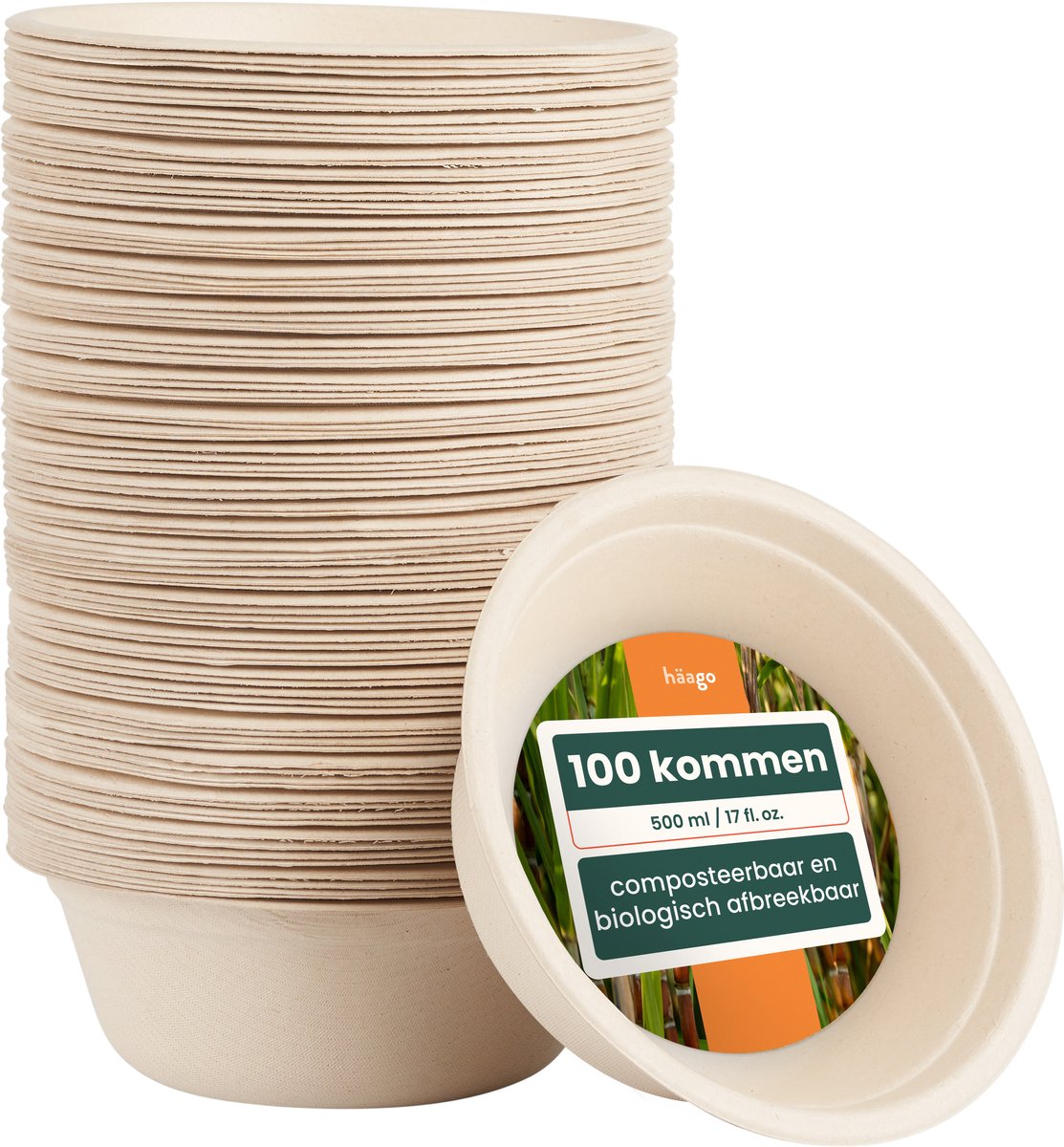 96 Suikerriet Bagasse Kommetjes (500ml) - Soepkommen, Schaaltjes - Milieuvriendelijk, Biologisch Afbreekbaar & Composteerbaar