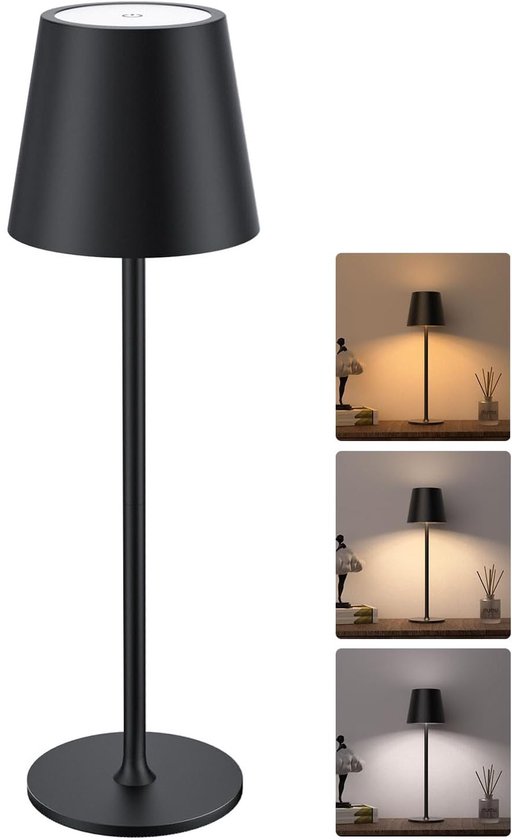 Lampe de table rechargeable - 1 pièce - Lampe à intensité variable avec 3 modes d'éclairage - Sans fil - Batterie 5200 mAh - Éclairage d'ambiance pour chambre, salon ou extérieur - Câble USB inclus - Zwart