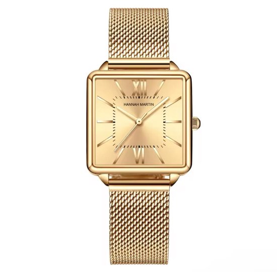 Montre carrée élégante Hannah Martin | Doré | Cadran doré | Montres femme | Montres élégantes | Montres 2025 | Cadeau | Bijoux pour femmes |
