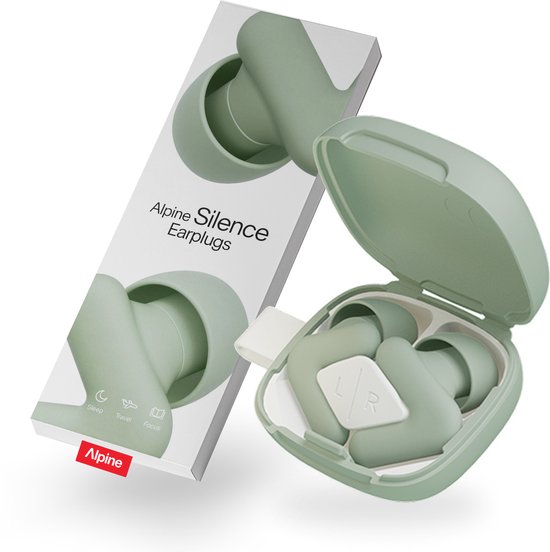 Alpine Silence Oordoppen - Oordoppen slapen - Vlieg oordoppen - voor Slapen, Focus & Reizen - Comfortabele, Herbruikbare Gehoorbescherming - Nauwsluitende V-vorm & Zachte Ovale Tips – 4 Maten XS/S/M/L – Tot 25dB Geluidsdemping – Groen