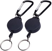 Fako Bijoux - 2x Uittrekbare Sleutelhanger Met Clip - Voor Sleutels & Pasjes - Sleutelhanger Met Koord - Zwart - 2 Stuks
